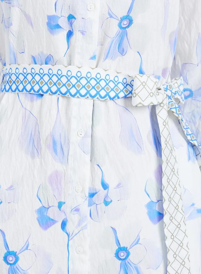 Styli  Women Blue Floral Print Collared A-Line Maxi Dress for Women | Best Price UAE